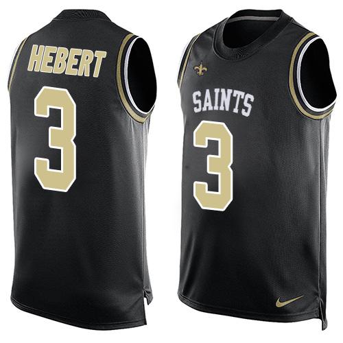 Nike Saints #3 Bobby Hebert Black Team Color Men's Stitched NFL Limited Tank Top Jersey - Click Image to Close